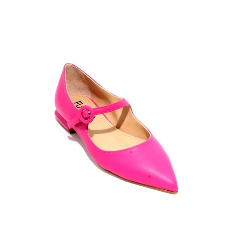 Fucsia 617n Pink Leather Buckle Pointy Flat Shoe